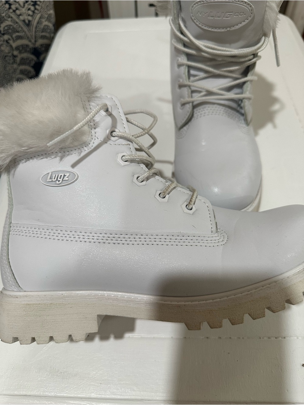 Lugz Women's White Faux Fur Lace-Up Winter Boots